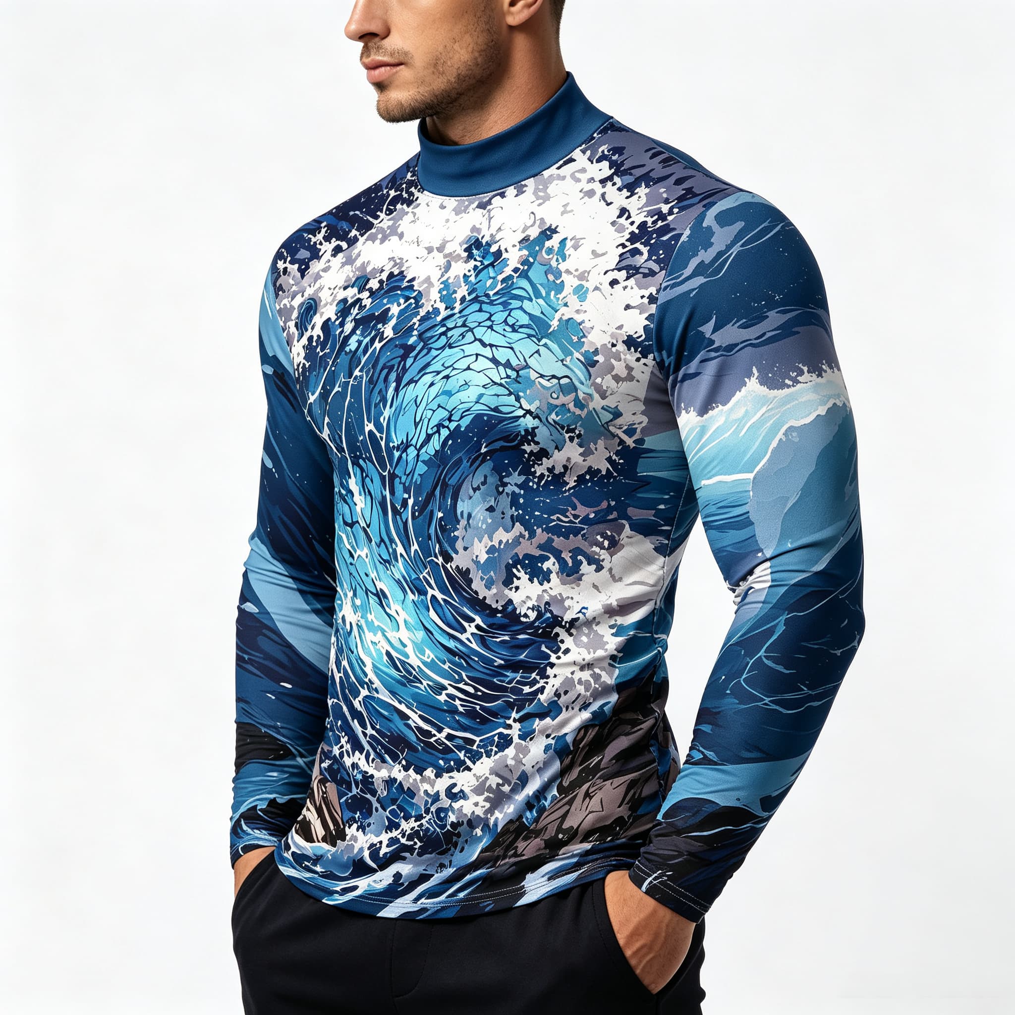 Tee Graphic Print - Vintage Ocean Surf Wave Print Heren