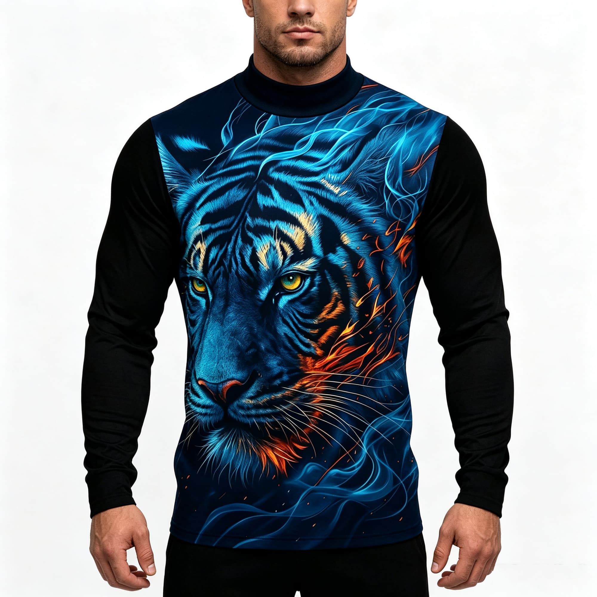 Neonblauwe Vlammen Tijger Dier - Tee Graphic Print recensie en prijs
