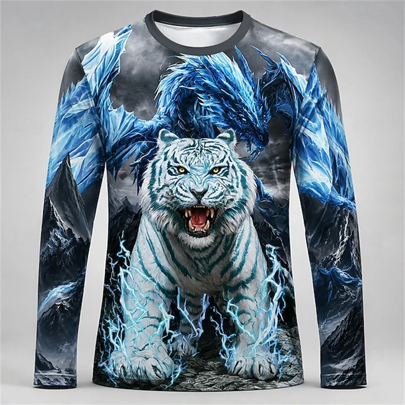 Heren blauw wit tijger drakenp - Tee Graphic Print recensie en prijs